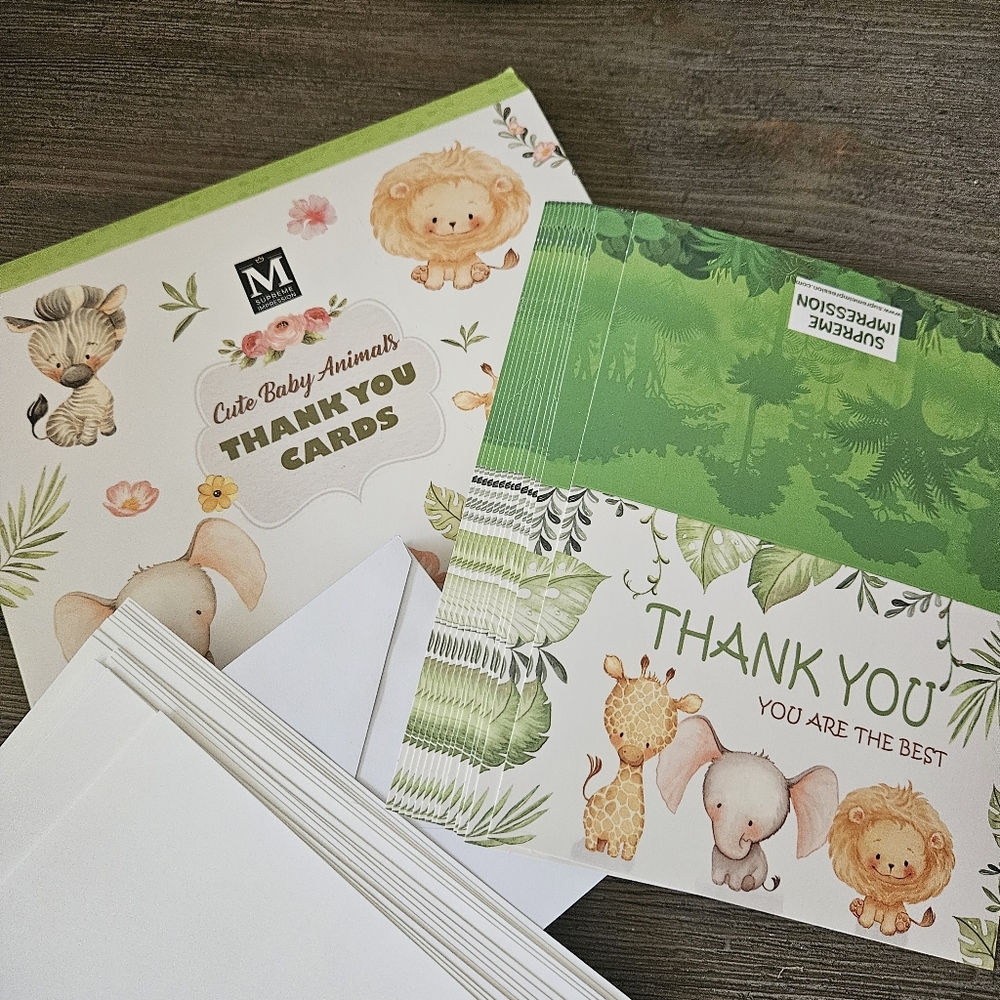 Cute Baby Animals Thank You Cards With Envelopes Set